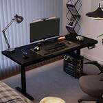 Adjustable height electric workstation with modern design and ergonomic functionality.