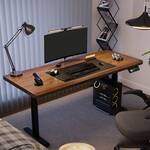 Adjustable height electric workstation with modern design and ergonomic functionality.