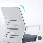Non-swivel mesh upholstered guest chair with ergonomic backrest and padded seat.