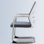 Non-swivel mesh upholstered guest chair with ergonomic backrest and padded seat.
