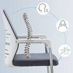 Non-swivel mesh upholstered guest chair with ergonomic backrest and padded seat.