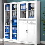 Glass door storage cabinet with sleek design, featuring transparent panels and ample shelving space for organized storage in modern interiors.