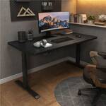 Adjustable Height Modern Office Desk with T-Shape Steel Base and Wood Top